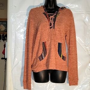 SKONET Hoodie Lace Up Pullover Aztec Trim Pockets Casual Top M Designer Y2K 90's
